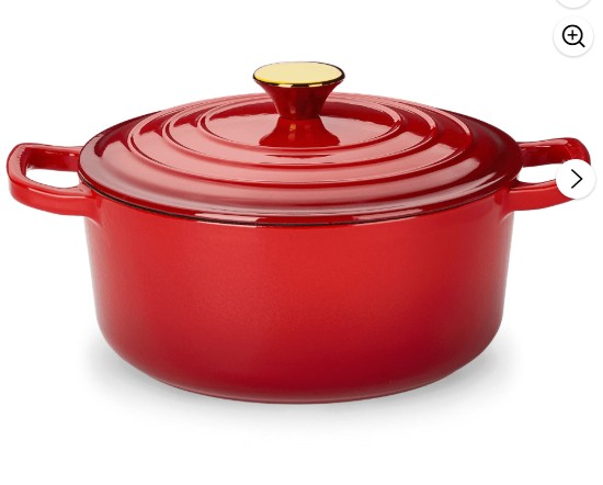 Carote 4.5QT Enamel Cast Iron Dutch Oven, 9.5 Inch Round Soup Pot with Lid, Induction Compatible,Red