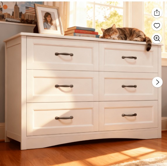 Dresser for Bedroom, Lofka 6 Drawer Dresser with Metal Handle, Chest of Drawers for Living Room