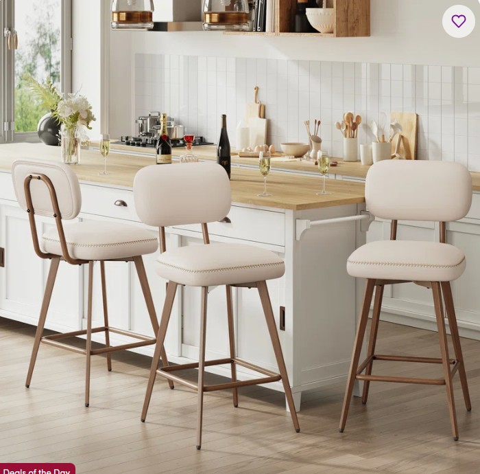 Modern Swivel Upholstered Counter Stools with Metal Frame (Set of 3)