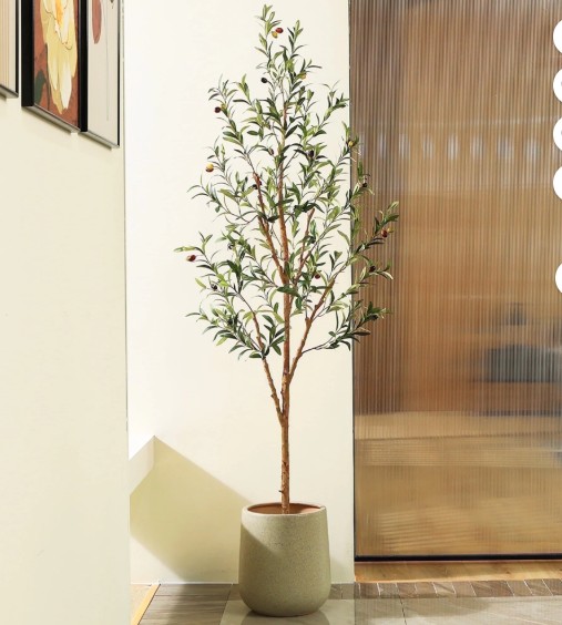 DR.Planzen 6ft Artificial Olive Tree Indoor, Tall Faux Olive Tree, Artificial Plants with Natural Wood Trunk and Lifelike Fruits for Home Office Decor