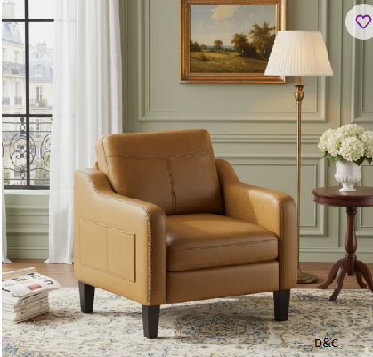 Wide Upholstered Accent Chair Faux Leather Armchair
