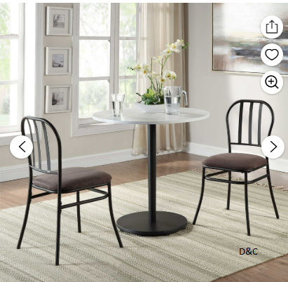 Mainstays 3-Piece Marble Table Top Indoor Dining Bistro Set, Black and Gray