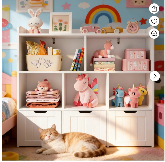 Toy Storage Organizer, Lofka Kids Bookcase with 3 Movable Drawers and 6 Open Shelves for Nursery, Kids’ Bedroom & Home, White