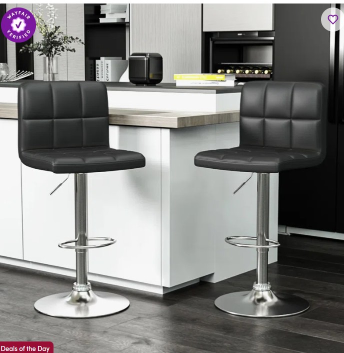 Swivel Upholstered Adjustable Height Counter Stool with Metal Frame (Set of 2)