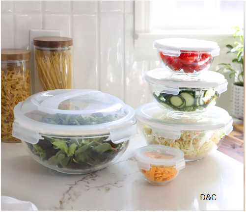 5-Piece Glass Food Storage Bowl Set