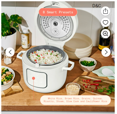 Beautiful 14-Cup Cooked, 6-Cups Uncooked Electric Rice and Grain Cooker, EverGood™ Ceramic Nonstick Coating, White Icing by Drew Barrymore