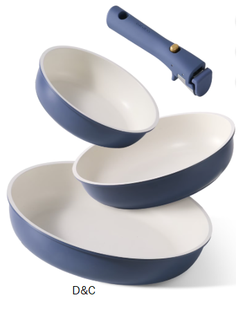 Carote 4 Pcs Nonstick Cookware Sets, Pots and Pans Set with Detachable Handles, Oven Safe, Induction Cookware, Stackable Kitchen Cooking Set, Navy Blue