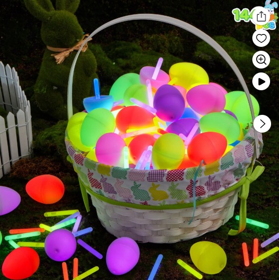 JOYFY 144 Pcs Easter Eggs Filled with Toys (72 Eggs & 72 Glow Sticks),Easter Glowing Eggs Set for Kids,Easter Basket Stuffers Fillers Gift,Easter Eggs Hunt Game Party Favors
