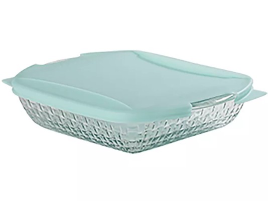 Glass Square Basketweave Embossed Cake Dish