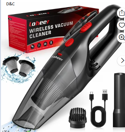 Loheer Car Vacuum Cordless, Portable Handheld Vacuum Cleaner, Rechargeable with 2 Stainless Filter