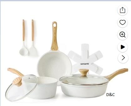 SENSARTE Ceramic Nonstick Pots and Pans Set, 10Pcs Healthy Non Stick Cookware Set with Pots Protectors, Induction Kitchen Cookware Sets White