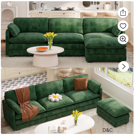 Lofka 110.2″ Cloud Sectional Sofa, Modern Green L-Shaped Convertible Sofa Bed with Movable Ottoman, DIY Combination for Living Room