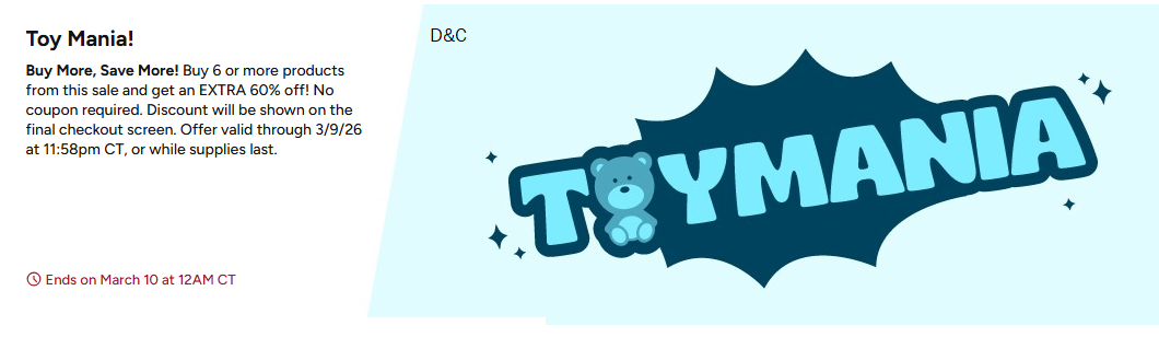 Buy 6 Discounted Toys + Get an EXTRA 60% OFF!!!No coupon needed