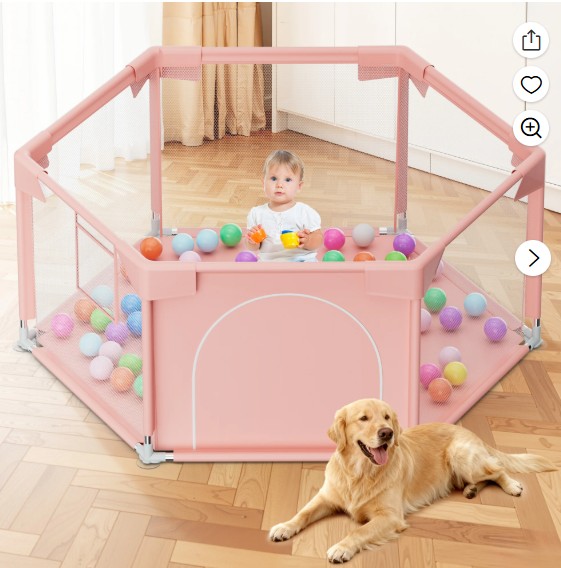 babyeap 50 Inch Baby Playpen,Fence Baby Play Yard for Indoors Outdoors,Hexagonal Toddler Playpen,Pink