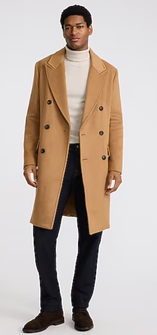 Camel Double Breasted Wool-Blend Topcoat
