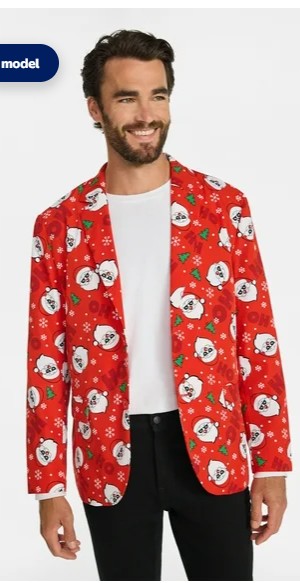 Jolly Knits Men’s and Big Men’s Christmas Print Blazer, Sizes S-3XL