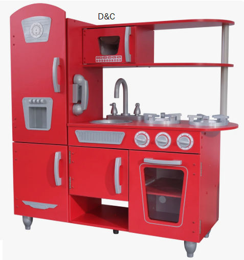 Vintage Wooden Play Kitchen with Ice Maker and Play Phone