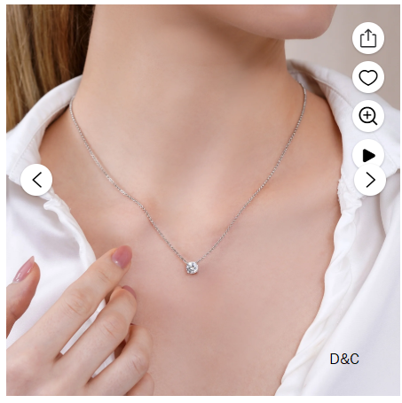 JeenMata 1 Carat Moissanite – April Birthstone Solitaire Pendant Necklace in 18K White Gold over Silver, Female, Adult