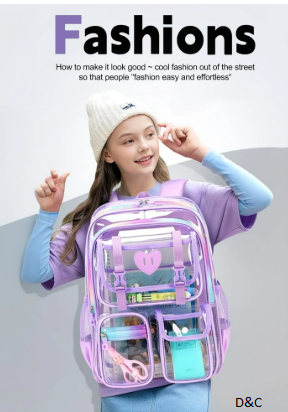 DAKIMOE Clear Backpack Large School Backpack Heavy Duty PVC Transparent Bookbag Stadium Approved for School Work Travel Festival