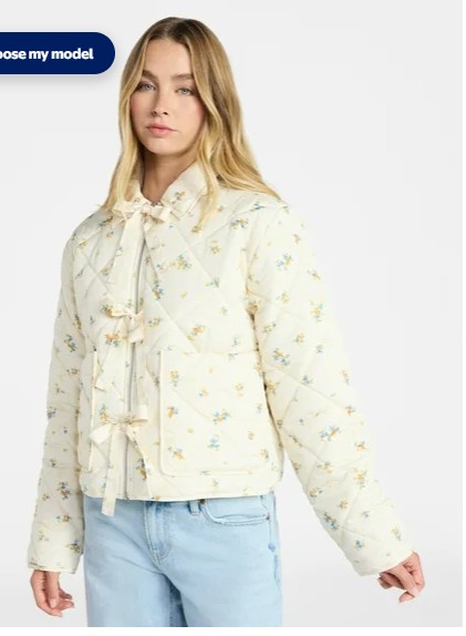No Boundaries Quilted Bow Jacket, Women’s XXS-XXL