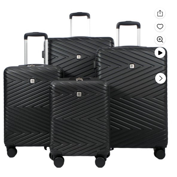 Travelhouse 4 Piece Hardshell Luggage Set Hardside Lightweight Suitcase with TSA Lock Spinner Wheels.(Black)