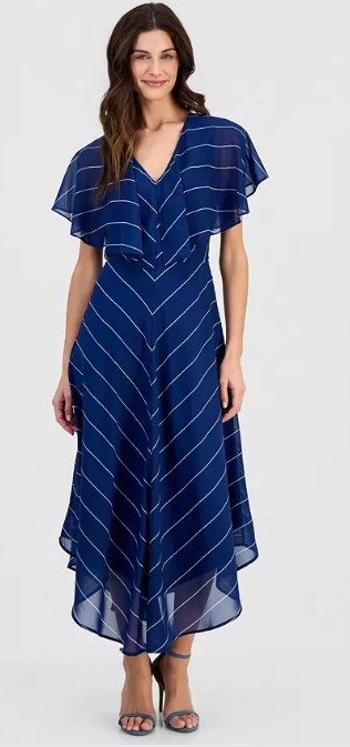 Women’s Capelet-Sleeve Point-Hem Midi Dress, Macy’s Exclusive
