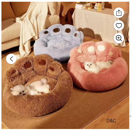 Darzheoy Cute Round Calming Dog Bed of Paw Shape, Pet Plush Dog Donut Bed for Medium Small Breed Dog, Soft, Comfy and Cozy Doggie Bed with Bolster, 24 inch
