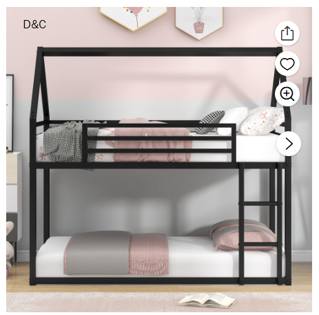 Euroco Twin Over Twin House Bunk Bed with Built-in Ladder for Kids Teens, Black