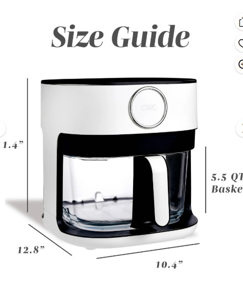 Cook With Color Air Fryer, 5.5Qt Glass Air Fryer, 1400W, 8 Presets, White
