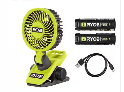 USB Lithium Clamp Fan Kit with 2.0 Ah USB Lithium Battery, Charging Cable, and FREE USB Lithium 3.0 Ah Battery