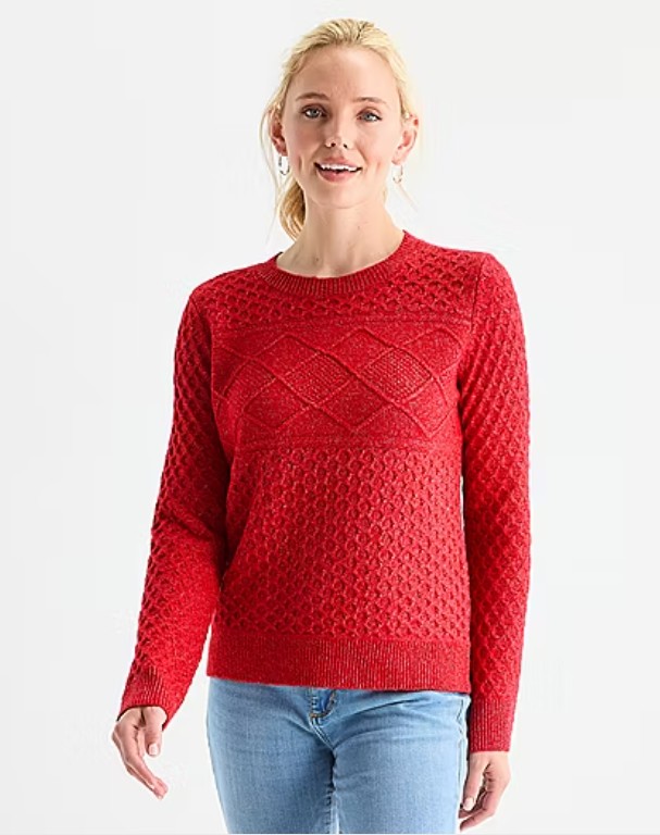 St. John’s Bay Womens Crew Neck Long Sleeve Pullover Sweater