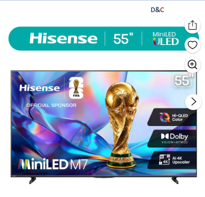 Hisense 55″ Class M7 Series Mini-LED 4K UHD Smart Google TV (55M7QG, 2026 Model)
