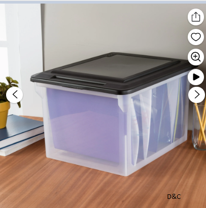 Sterilite File Box, Clear Plastic Bin with Black Lid, Letter or Legal-Sized File Storage