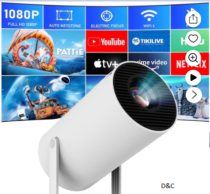 Mini Projector 1080P 4K Support, Portable Home Video Projector Smart Compatible for Laptop, PC, Smartphone