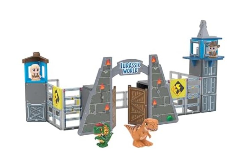 Tile Town Jurassic World Gate Escape Magnetic Tiles Set, 84 Piece Interactive Dinosaur STEM Toys Playset, Magnetic Animal Tiles for Kids Ages 3-6