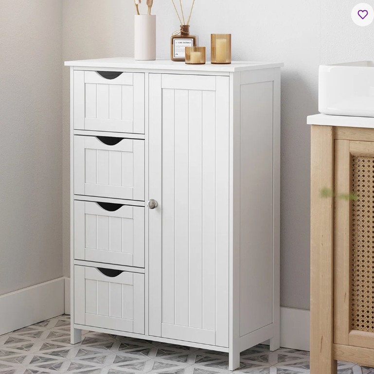 Manhattan Floor Storage Cabinet, Cabinet Freestanding, with 4 Drawers, Adjustable Shelf