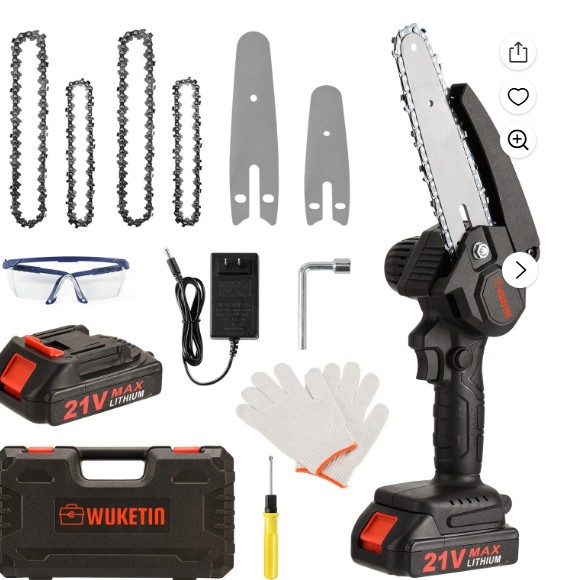 Mini Chainsaw Kit, 4-Inch+6-Inch Adjustable Cordless Handheld Chain Saw with 2 Rechargeable 21V 2000mAh Battery, 4 Chains, Tool Box Set, Hand Held Power Chain Saws