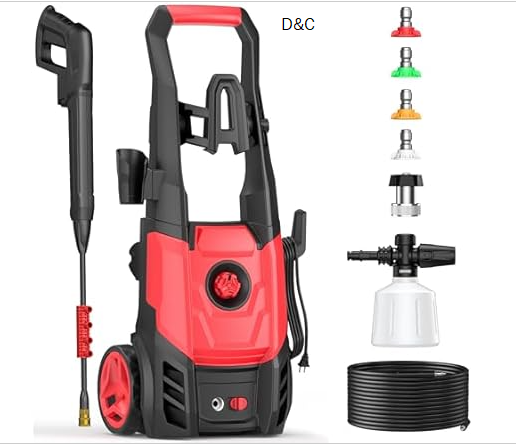 Paporia Electric Pressure Washer, 2.5 Max GPM Electric Power Washer with Foam Cannon, Powerwasher with 4 Nozzles, High Pressure Washer for Cars, Driveways, Patios, Decks
