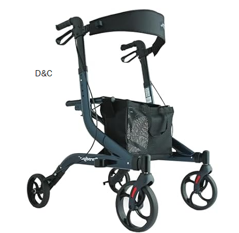 Medline Aluminum European Style Foldable Rollator with Backrest, 300 lbs. Capacity, Navy — For Foot & Leg Injuries & Post-Surgery