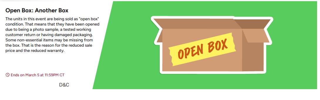 Open Box items on Sale.Includes Electronics