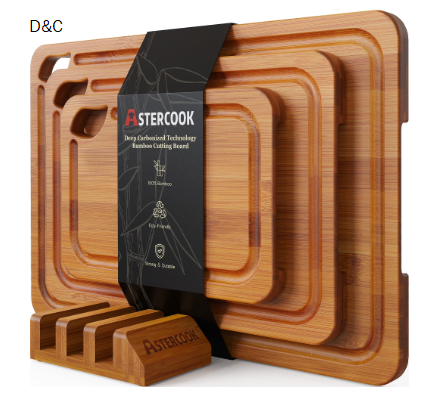 Astercook 4-Pieces Wood Cutting Board, Bamboo Chopping Board for Kitchen