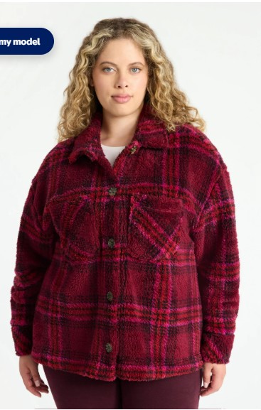 Terra & Sky Women’s Plus Size Cozy Button Front Shacket with Long Sleeves, Sizes 0X-5X