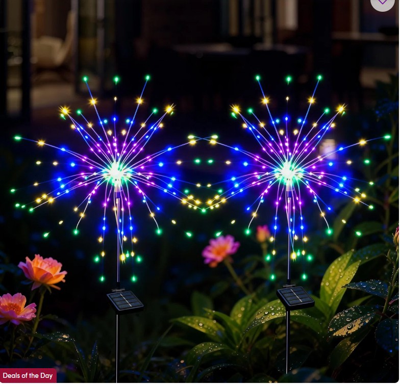 8 Modes Solar Firework Lights Outdoor Waterproof 120LED Landscape Lights for Holiday Decor (Set of 2)
