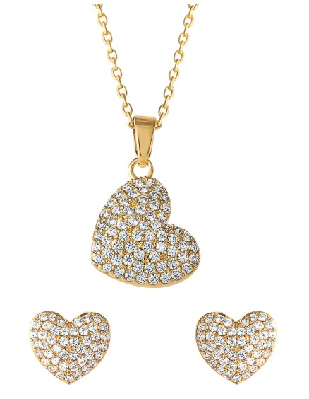 Believe by Brilliance-Women’s 14kt Gold Flash Plated Cubic Zirconia Heart Earring and Pendant Set, 16″ + 2″