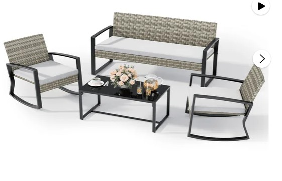 Lofka Patio Furniture Set, 4-Piece Outdoor Sectional Furniture Set with Coffee Table for Conversation & Dining, Gray Rattan