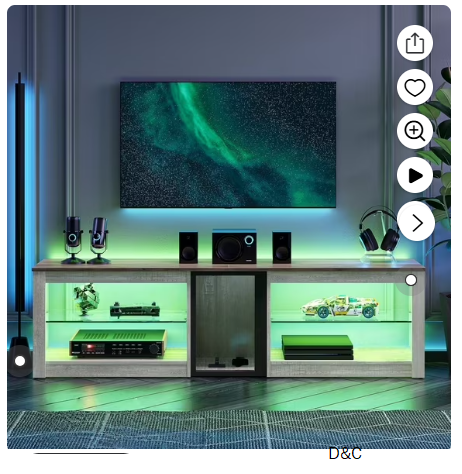 Bestier TV Stand for TVs up to 70″ with LED Light, Entertainment Center for PS5 with Shelves, Black Marble