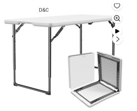 WASUHE Folding Table 4 FT Lightweight Camping Table, Plastic Rectangular Outdoor Table Iron Legs Fold-in-Half, Easy to Store, Perfect for Party, Dining, Wedding, Events, Indoor, Outdoor, White