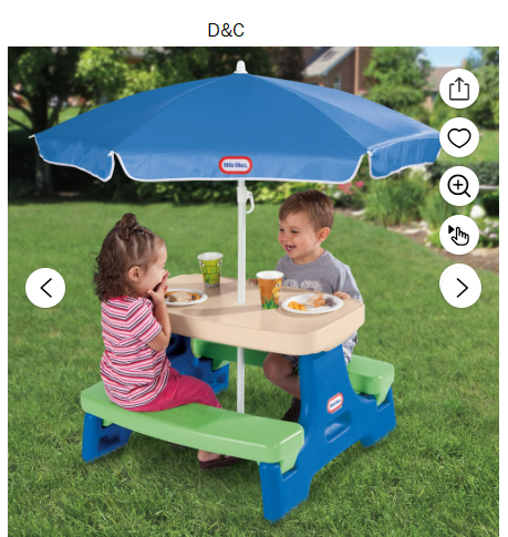 Little Tikes Outdoor Portable Kids Picnic Table with Umbrella, Blue Green, Ages 2+