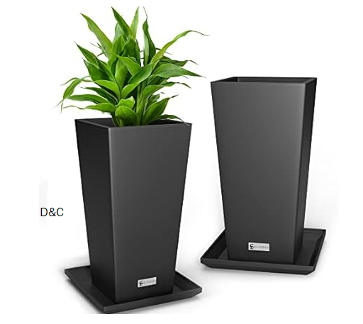 Elevens Tall Planters 30 Inch Tapered Square Planters Garden Flower Pots,Large Planter for Patio,Indoor/Outdoor Planter with Tray Black-2 Pack