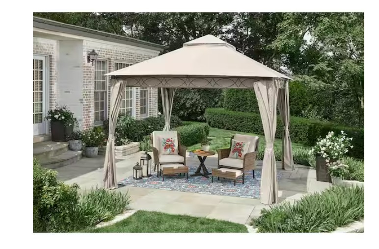 Palantine 10.5 ft. x 10.5 ft. Tan Soft Top Gazebo